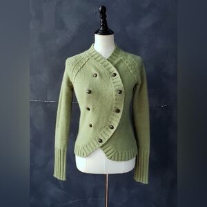 Vintage New Port News Pale Sage Green Double-Breasted Cardigan Sweater Size S